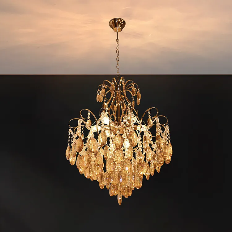 독특한 디자인 현대 6 램프 단철 크리스탈 장식 펜던트 라이트 럭셔리 샹들리에