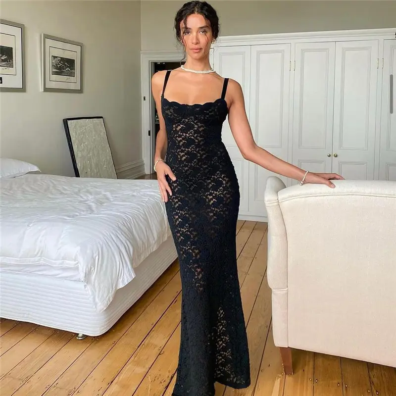 새로운 패션 디자인 섹시한 뜨거운 판매 블랙 레이스 고삐 여성 Bodycon 드레스를 통해 참조