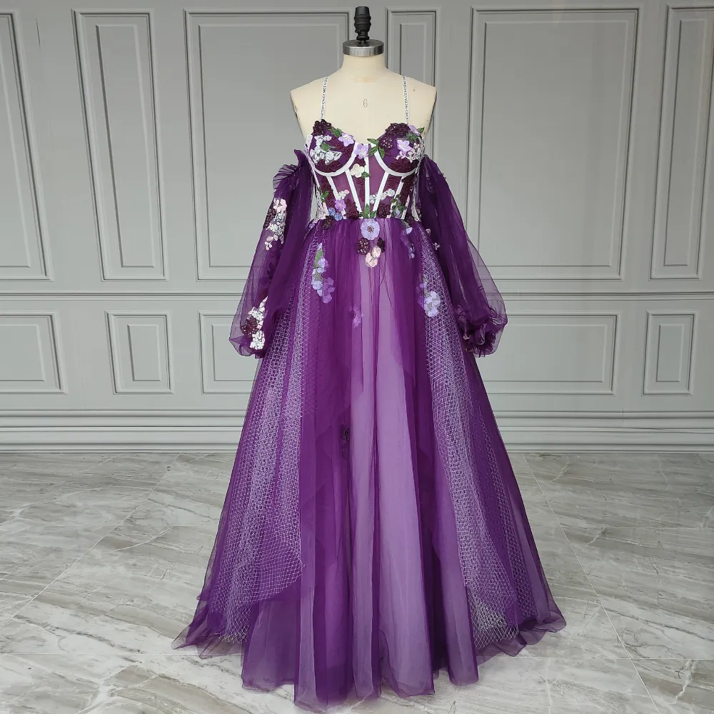Púrpura oscuro personalizado flor boda vestido de noche princesa cumpleaños fiesta vestido graduación Maxi Vestidos traje Vestidos De fiesta
