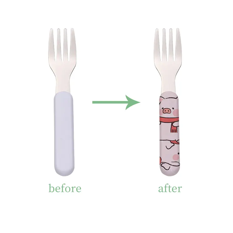 Dye sublimation baby knife fork spoon stainless steel Portable Kids Tableware utensils Children's polymer & Steel white Cutlery