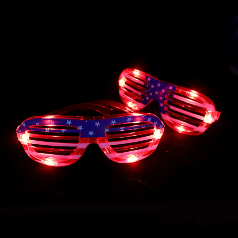 Gafas de sol con cristales brillantes para niños y adultos, lentes de plástico con diseño de estrellas LED del 4 de julio, suministros de fiesta para niños y adultos
