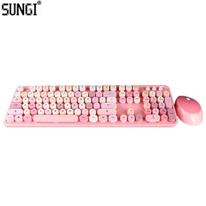 US 2.4G Wireless <strong>Computer</strong> <strong>Keyboards</strong> Mouse Combos Set Colored Retro Round Keycaps Colorful QWERTY Typewriter Full Size <strong>Keyboards</strong> - Product Image 1