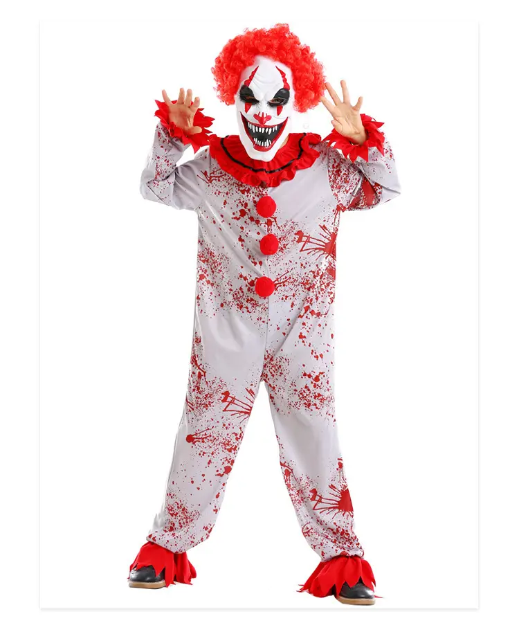 Halloween Party Costume Ghost Jumpsuit Role Play Horror Evil Clown Costume