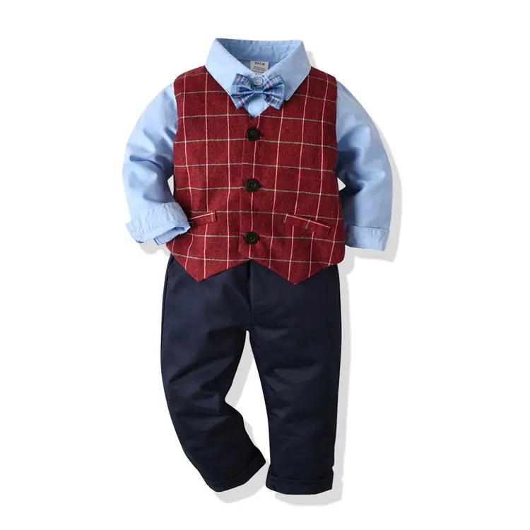 Conjunto de 3 piezas de top + pantalón para niño, traje de caballero para niño de 1 a 6 años, WSG77, gran oferta, 2020