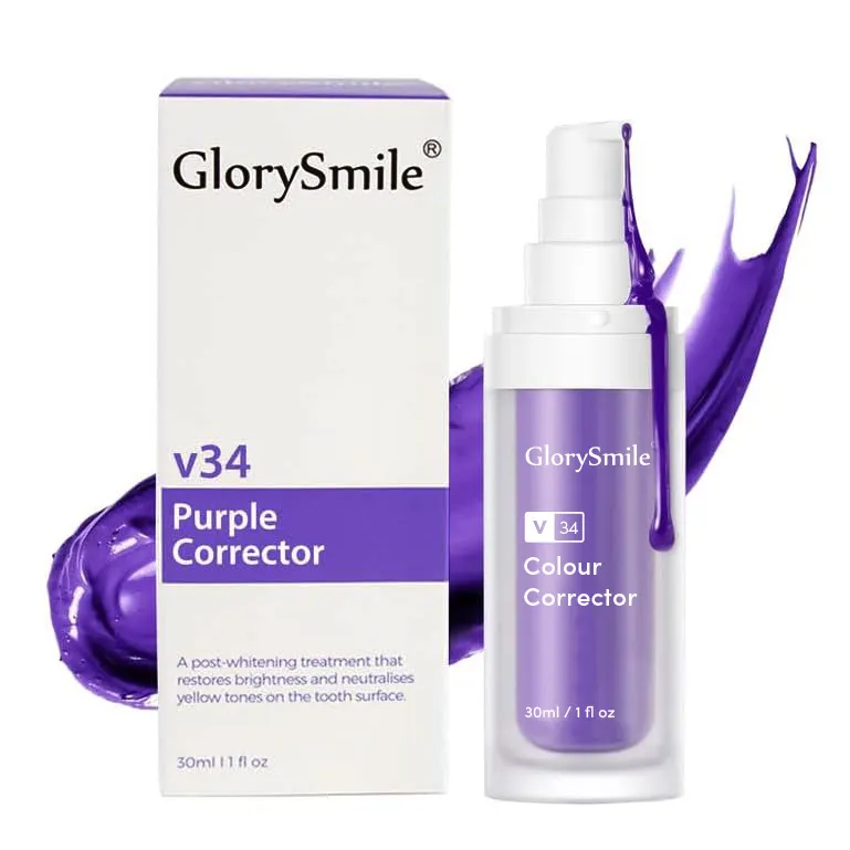 Bon marché, vente en gros, sérum correcteur de couleur V34 30ml, dentifrice violet pour le blanchiment des dents, marque privée