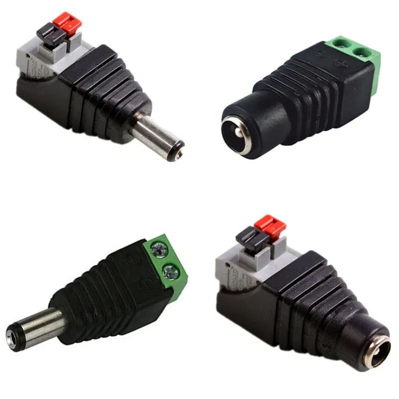 Conector de alimentación macho hembra DC 12V, Conector de cable rápido sin tornillos, 5,5mm x 2,1mm para conector electrónico de tira LED