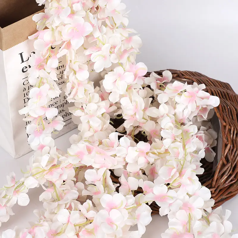 Senmasine Fake Hanging Sakura Artificial Flowers Vine Cherry Blossom Garland For Home Wedding Wall Garden Decor