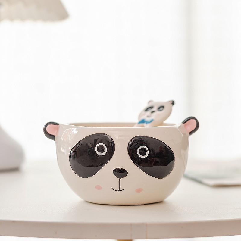 Tazón Panda con cuchara, blanco.