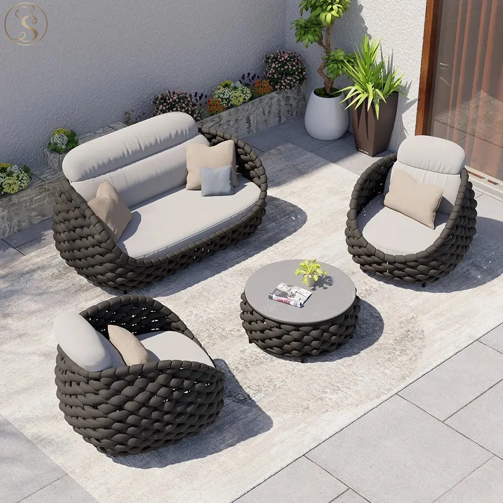 Il ristorante dell'hotel per il tempo libero ha utilizzato gli insiemi impermeabili della mobilia del patio del giardino della mobilia esterna della corda tessuta cuscino