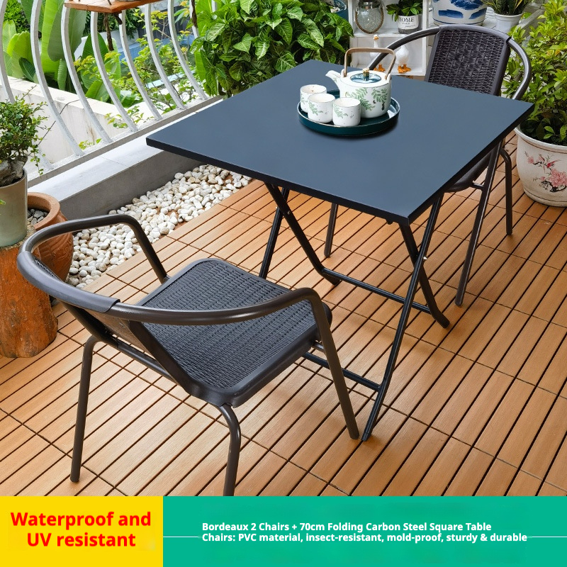 Bordeaux 2 chaises + table carrée pliante 70cm en acier carbone