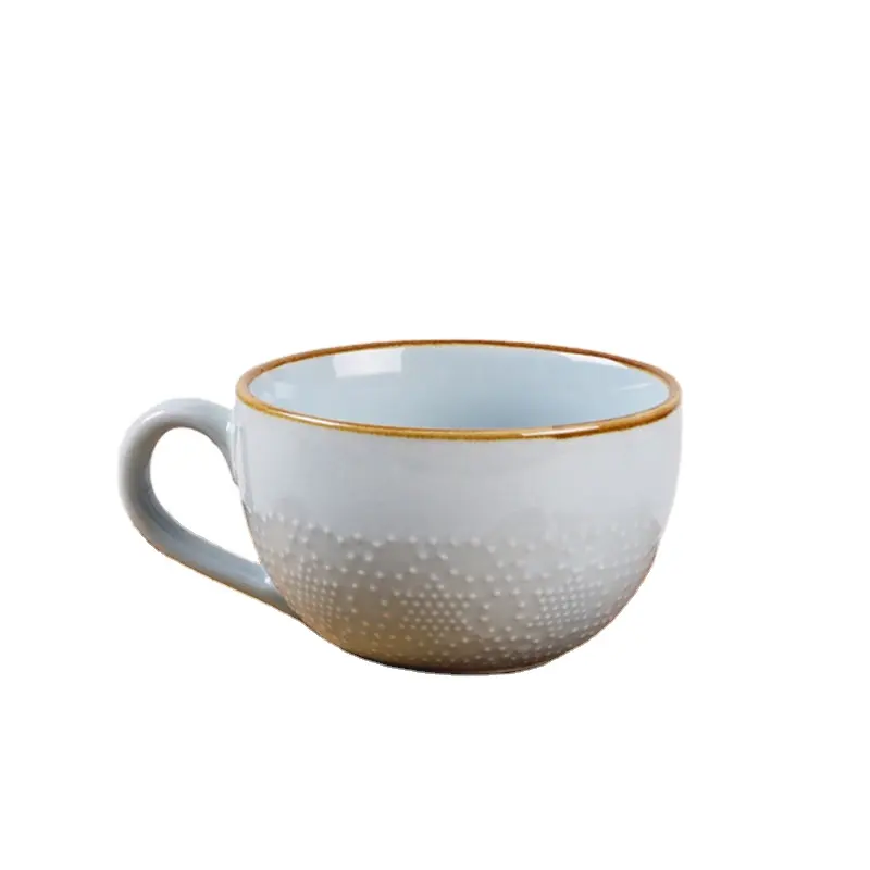 Rodada cor brilhante cerâmica canecas e tigelas gravar pontos porcelana canecas de café conjunto sopa canecas cerâmica