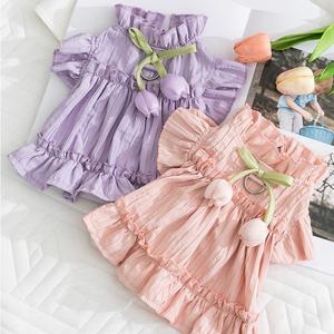 秋のペットドレスチューリップフリルプリンセスガウン犬と猫用夏2脚ファッション衣装