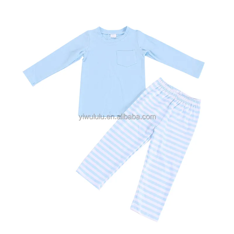 Tops largos azules de algodón para niños, pantalones largos a rayas azules, trajes para Otoño e Invierno