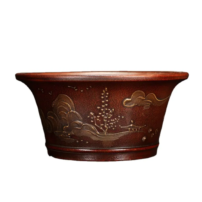 Vaso rotondo non smaltato fatto a mano Yixing bonsai pot