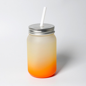 昇華印刷カラーボトムグラデーションカラーガラスMason JarカップガラスMasonコーヒーマグストローと金属ふた付き - Product Image 5