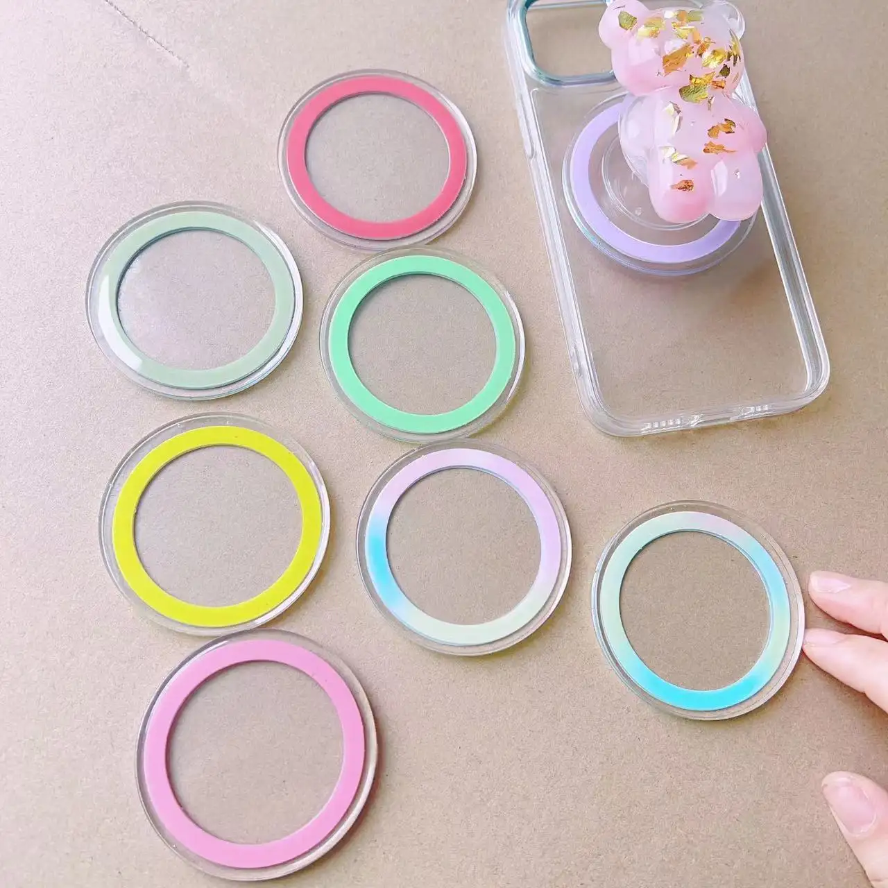 Solid color Rainbow magnetic phone chassis for iphone 15 round disc