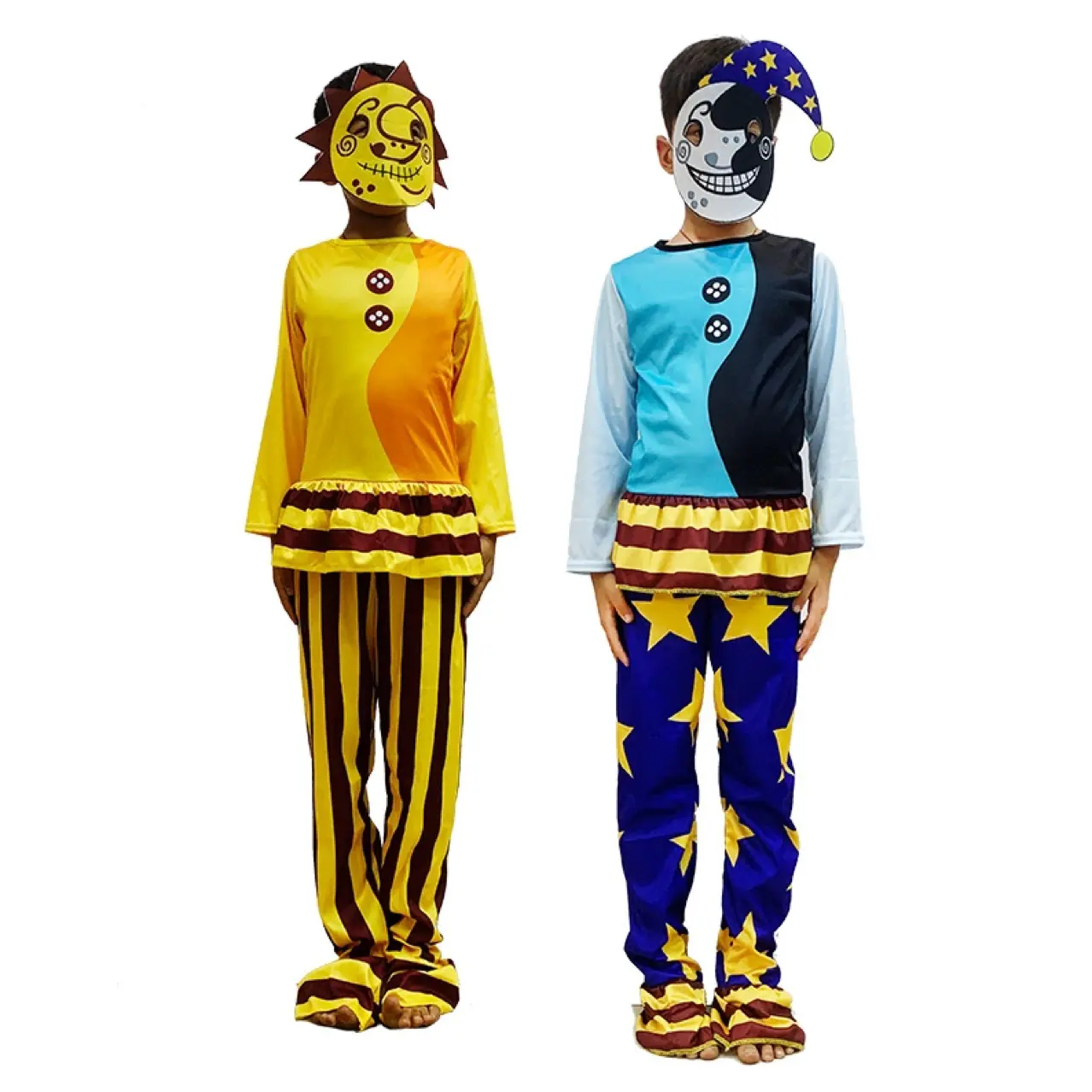 Langarm-Jumpsuit Cosplay-Augenmaske Kinderkleidung Druck Halloween-Party Sonne Mond Clown Kampf-Leistungsbekleidung