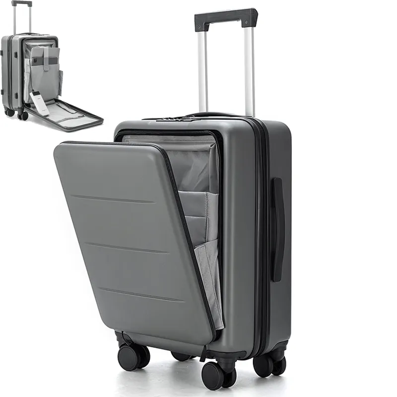 กระเป๋าเดินทางล้อกระเป๋าเดินทางแบบเปลือกแข็งพกพากระเป๋าเดินทางพร้อมช่องด้านหน้าและพอร์ตชาร์จ USB
