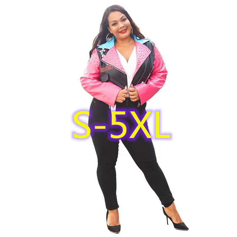 Women Jackets And Coats 2020 Hot Pink Biker Motorcycle Coat Autumn Winter PU Short Streetwear Rivet Pint Leather Jacket Women