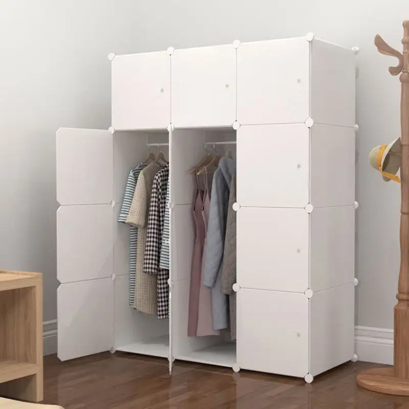 16 Cube Folding Pp Panel Diy Living Room Bedroom Plastic Portable Wardrobe Cabinet Wardrobe With 2 Clothes Hanger