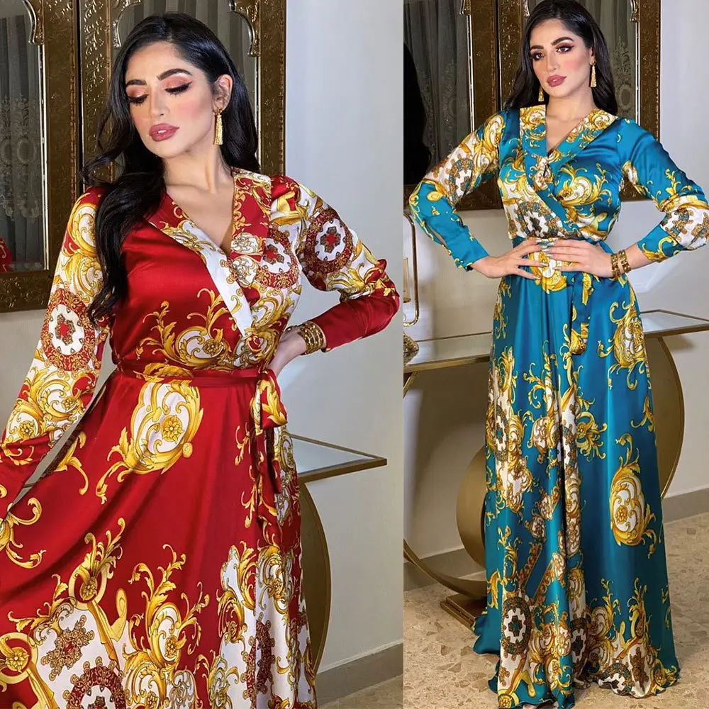 2022 मध्य पूर्व कफ्तान महिलाओं के फैशन मुद्रित पोशाक दुबई अरब बागे Abaya इस्लामी कपड़े