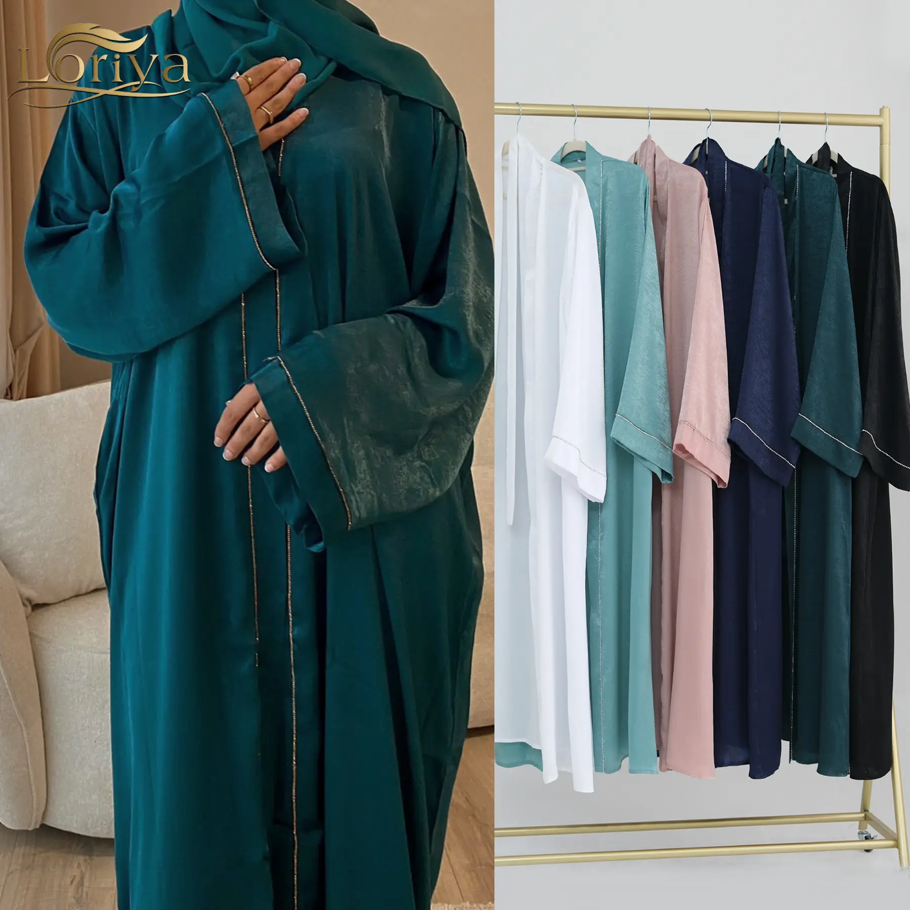 Abaya de luxe pour femmes, vêtement islamique, cardigan avec diamant, Abaya pour femmes, robe musulmane, fabricant de Loriya, 2024