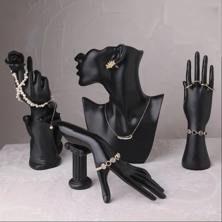 Soporte de maniquí con forma de vestido, joyería negra, exhibición de resina, collar, busto, conjunto de exhibición de joyería
