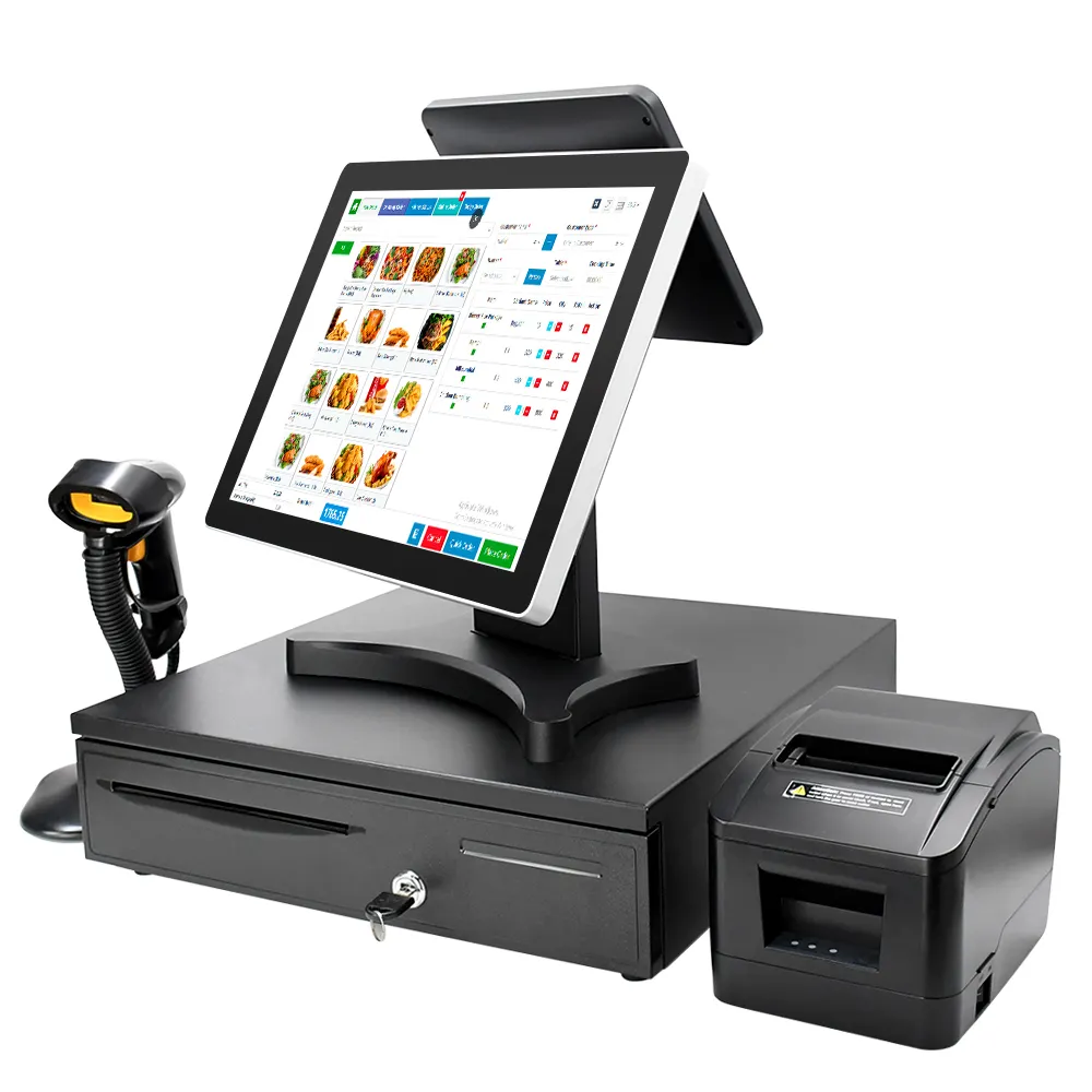 All in one pos sysetm dual screen true flat screen build in WIFI pos systems