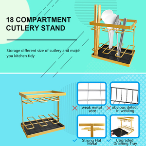 Sắt Vàng Dao Kéo Giá 18 Ngăn Countertop Đồ Dùng Chủ Nhỏ Giọt Khay Đũa Lồng Bạc Caddy Cho Nĩa Dao Muỗng - Product Image 2