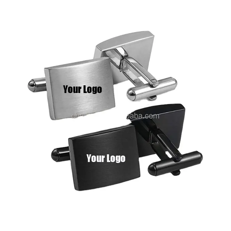 wholesale manufacturer gift box brand blank silver stainless steel custom logo cuff link cufflink for mens