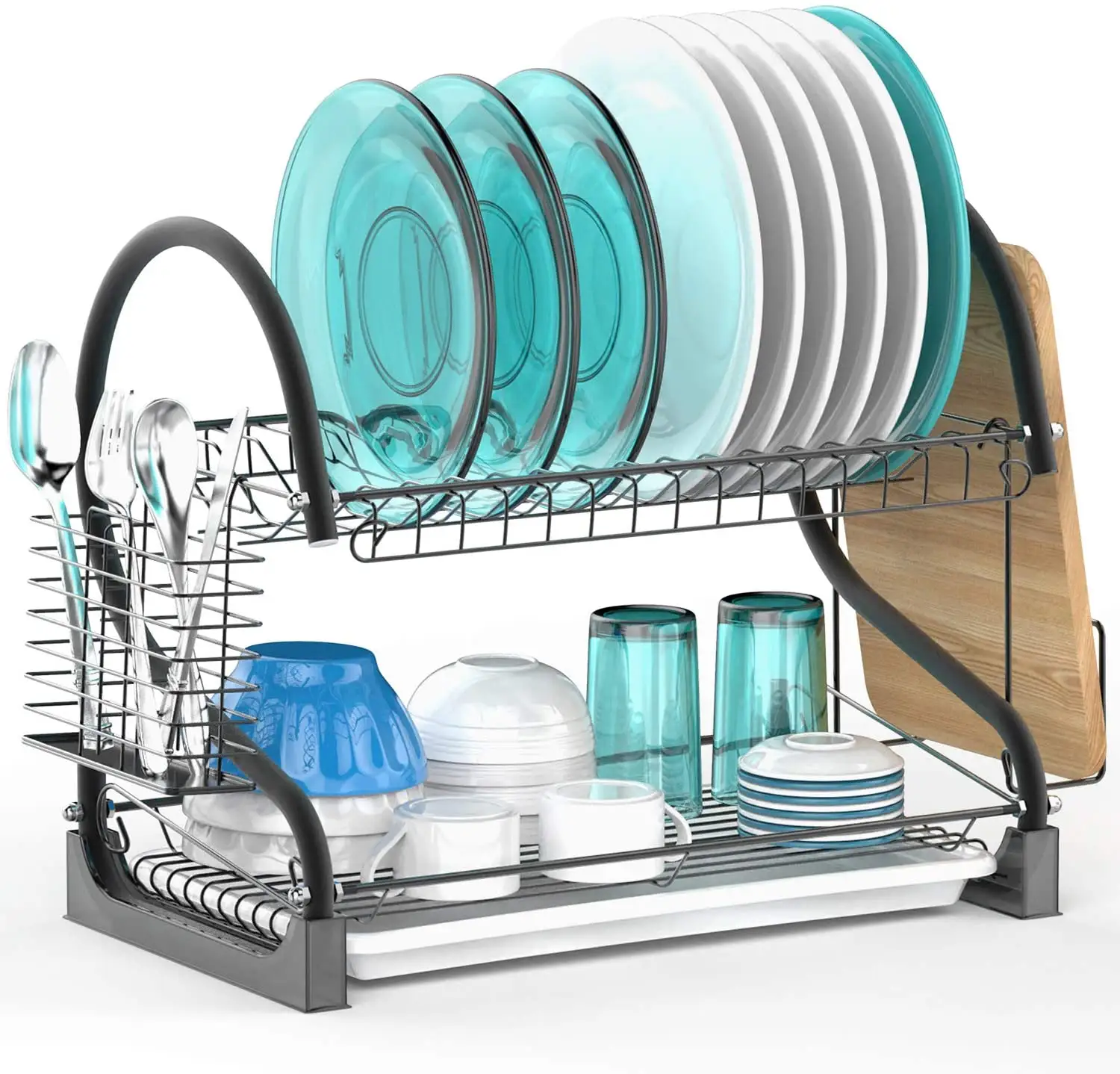 Kitchen Metal Iron 2 Tier Dish Rack with Utensil Holder Cup Holder Dish Drainer for Kitchen Counter Top