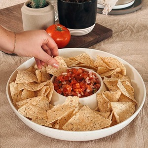Seramik cips ve Dip servis tepsisi cips ve Salsa, sebzeler ve Dip, meyve, aperatifler, eğlenceli, barındırma için büyük bölünmüş parti kase seti