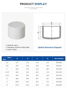 Good Quality Terminal ASTM D1785/2466 <strong>1</strong>/<strong>2</strong>&quot; Plastic Pvc <strong>Pipe</strong> <strong>Cap</strong> - Product Image 4