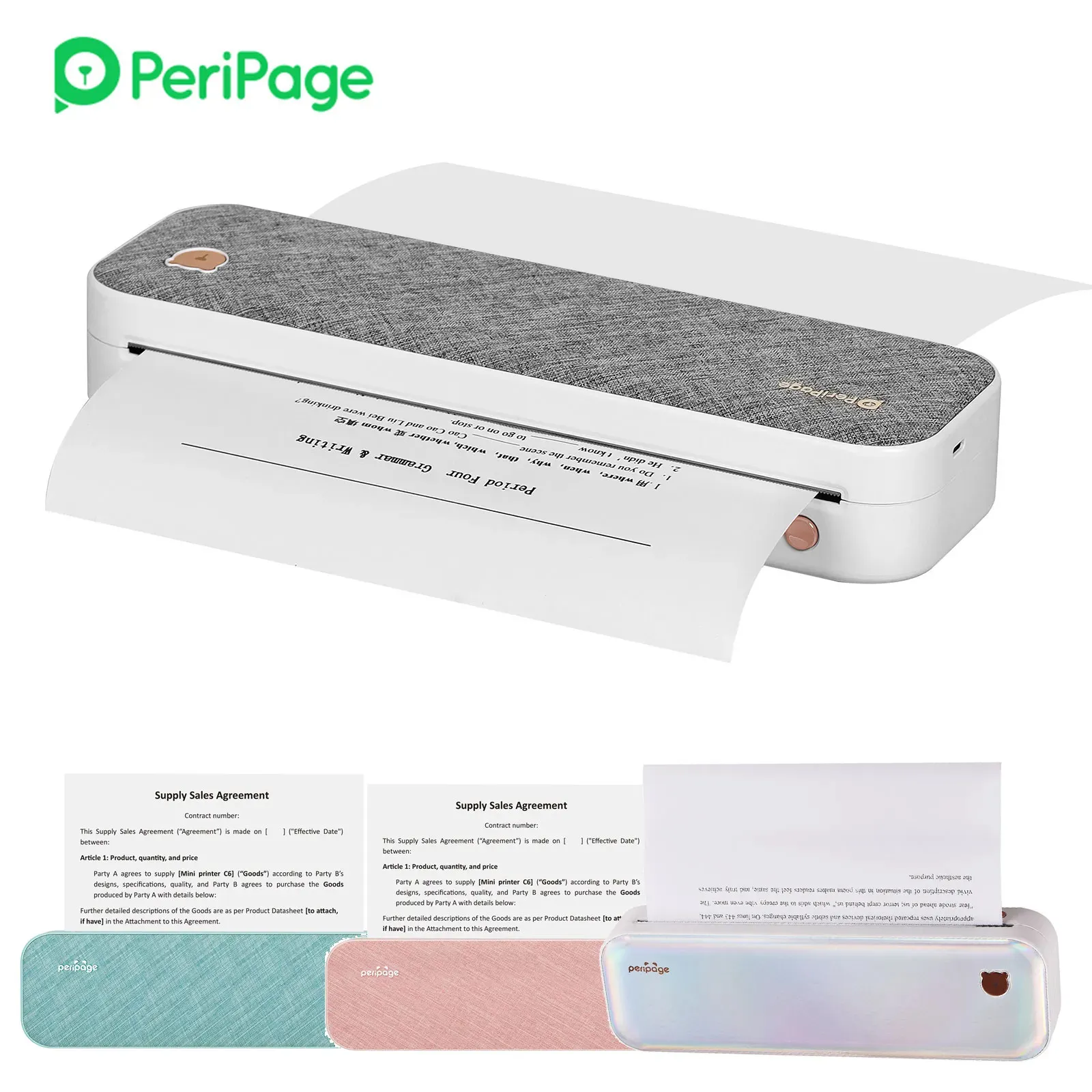 PeriPage imprimante thermique sans encre portable Bluetooth mini A4 sans fil pour l'impression de documents photo cadeaux avec papier