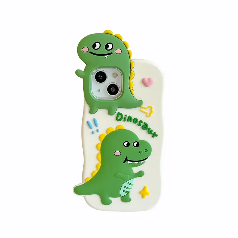 3d Cute Cartoon Animal Designs custodia per cellulare in Silicone con motivo a dinosauro verde per Iphone 14 Pro Max 13 12