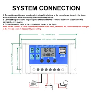 Solar laderegler 12V/24V PWM 10A mit einstellbarer LCD-Display-Timer-Einstellung - Product Image 4