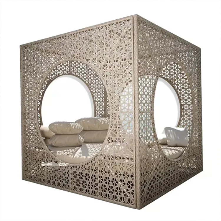 Vendita calda lettini da spiaggia Daybed in vimini a bordo piscina Daybed in rattan all'aperto Daybed con baldacchino