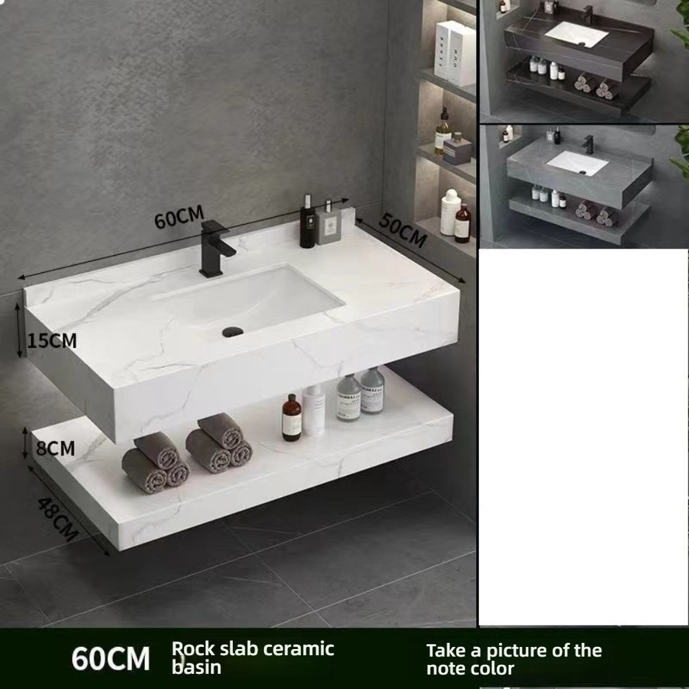 Bassin suspendu à double couche en dalle de roche de 60 cm