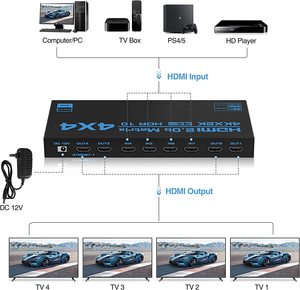 EDID-Caja separadora de interruptores HDMI2.0b, 4K, HDMI, matriz 4x4, 4 en 4, Out, con mando a distancia