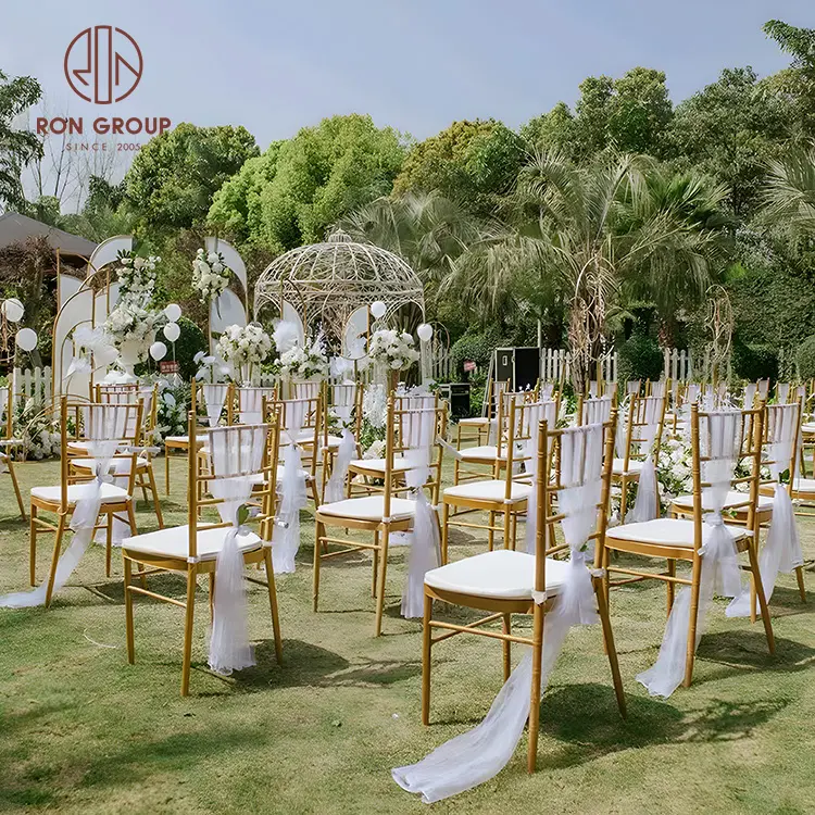 Modern high quality banquet hotel furniture gold white outdoor party restaurant dining chiavari tiffany wedding chairs events