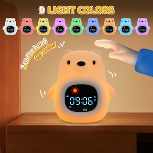 Gran oferta, lindo oso, entrenador de sueño, reloj, lámpara, entrenador de sueño, niños, RGB, colores cambiables, luces <span class=keywords><strong>LED</strong></span> con temporizador de música blanco incorporado