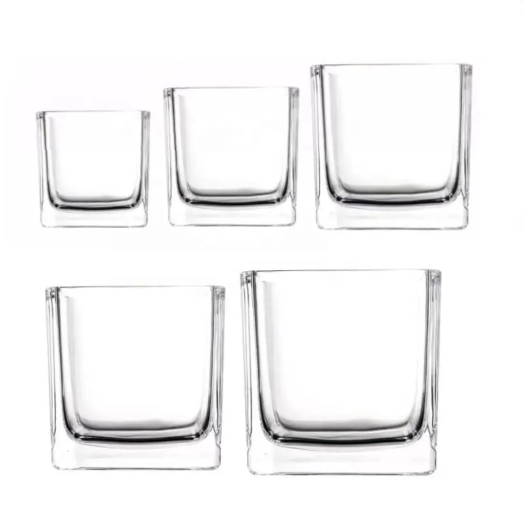 6cm 7cm 8cm 10cm 12cm vente en gros, cube transparent vide en verre, pots de bougie carrés conteneur en vrac pour la fabrication de bougies