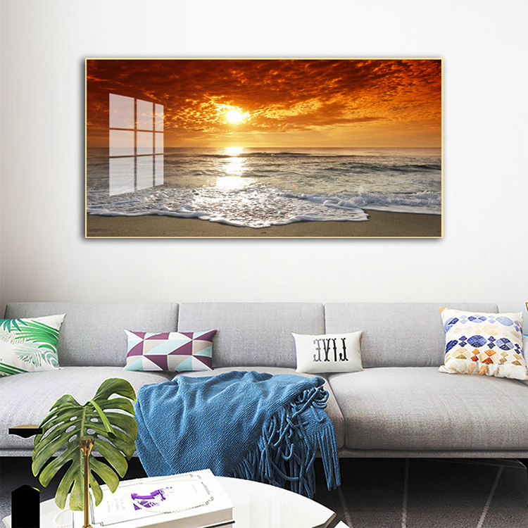 Wholesale Wall Decorative Painting For Living Room  Home Decor Crystal Porcelain Sunset Beach Seascape Landscape Paintings