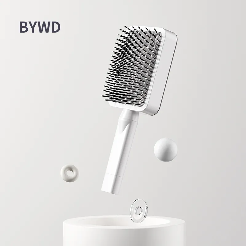 Produsen BYWD sisir rambut bundar pijat kulit kepala perpanjangan Logo kustom sisir keriting + cakar pembersih untuk wanita