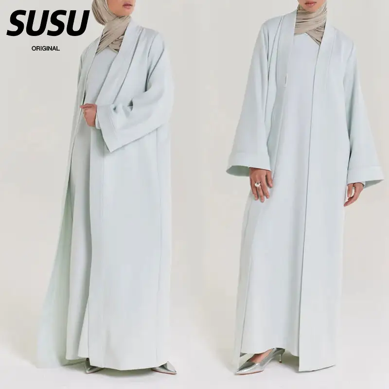 فستان إسلامي كامل فاخر مفتوح من SUSU باللون الأزرق الجليدي عالي الجودة ومخصص للسيدات فستان إسلامي 2024 دبي