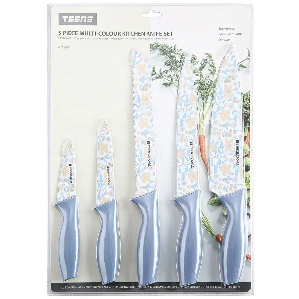 Hot Selling Stainless Steel 5PCS Non-stick Colorful Coating Kitchen Knife Set With PP Handle