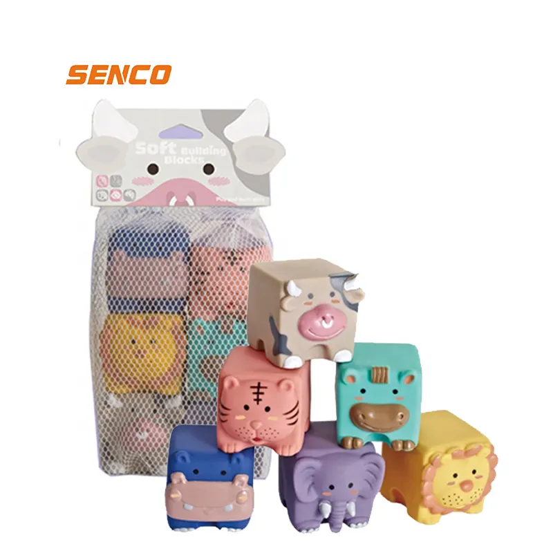 Blocos de silicone educativos 3d, brinquedos sensorial para bebês, bloco de empilhamento, brinquedo para banho, macio, blocos de construção, imperdível