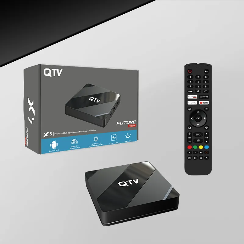 2023 Nuevo llegado Android 10,0 Set Top Box Future en línea QTV IP TV BOX