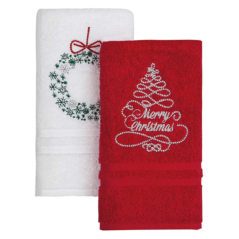 Offre Spéciale cadeau de noël ensemble coton broderie serviettes 35x75cm 120g main serviette