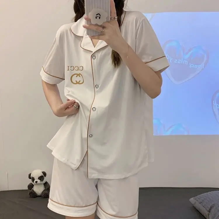 Custom logo silk pajamas ladies Two Piece Suit Shorts women's pajamas